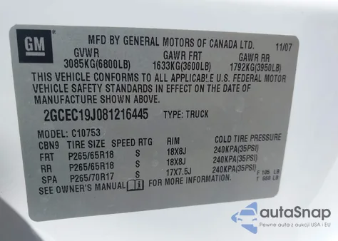 2008 Chevrolet Silverado 1500 Lt1 z USA, uszkodzony, nr VIN 2GCEC19J081216445